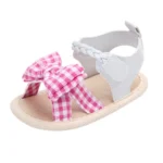 Bow Plaid Soft Weave Crib Anti-Slip Baby Girls Summer Shoes Anti-Slip Single Sandals - Image 2