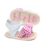 Bow Plaid Soft Weave Crib Anti-Slip Baby Girls Summer Shoes Anti-Slip Single Sandals - Image 3