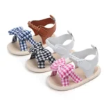 Bow Plaid Soft Weave Crib Anti-Slip Baby Girls Summer Shoes Anti-Slip Single Sandals - Image 4