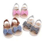 Bow Plaid Soft Weave Crib Anti-Slip Baby Girls Summer Shoes Anti-Slip Single Sandals - Image 5