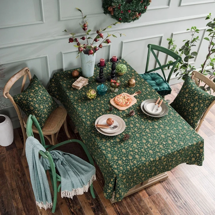 TBD0423164201A.webp Linen Cotton Christmas Party Tablecloth Rectangle Bronzing Dinning Table Cover - Image 1
