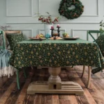 Linen Cotton Christmas Party Tablecloth Rectangle Bronzing Dinning Table Cover - Image 3