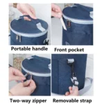 Round Lunch Bag Insulated Lunch Box Foldable & Portable Lunch Tote - Image 4