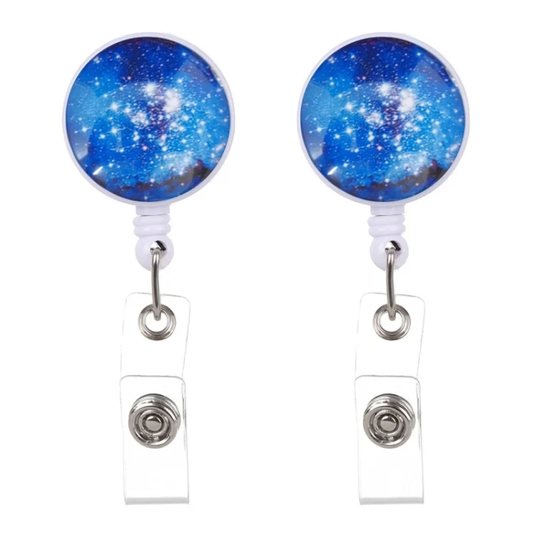 TBD0423498101.webp 2 PCS Night Starry Sky Marble Crack Puller Retractable Buckle Lanyard Business Key Buckle Card Holder - Image 1