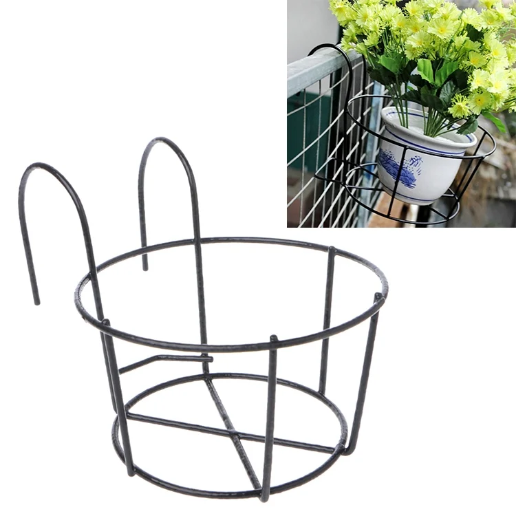 TBD0423752901A.webp Balcony Fence Round Metal Flower Stand Wrought Iron Wall-mounted Flower Pot Stand - Image 1
