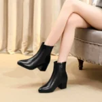 Autumn  Winter Glitter Square Heel Pointed Low-Top Women Boots - Image 2