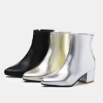 Autumn  Winter Glitter Square Heel Pointed Low-Top Women Boots - Image 6