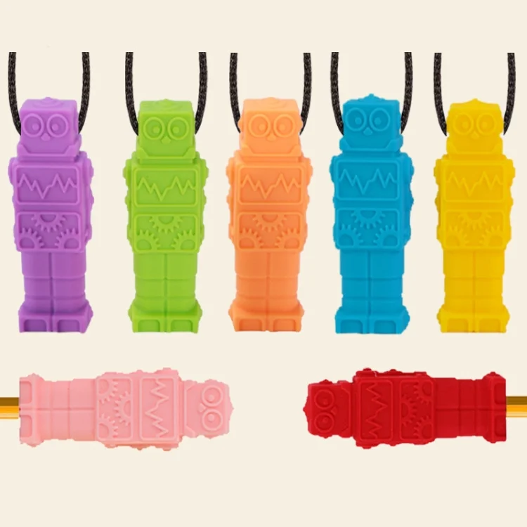 TBD0423843901_B1.webp Silicone Robot Teether Baby Chewing Sensory Pendant Necklace - Image 2