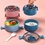 Round Portable Insulation Partitioned Lunch Box Student Office Workers Heated Microwave Oven Bento Box - Image 7