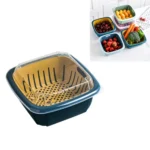 Creative Multifunctional Double-deck Drain Basket Kitchen Refrigerator Fresh Box Plastic Fruit Storage Basket with Lid