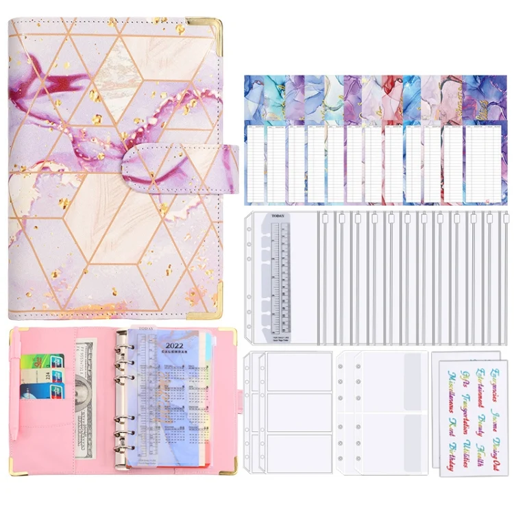 A6 Loose-leaf Notebook Budget Book Marbled Handbook,Style: