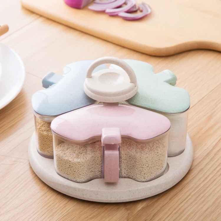 TBD04259987.webp 3 in 1 Wheat Straw Rotating Seasoning Jar Kitchen Supplies Seasoning Box Set - Image 1