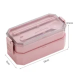 Double-layer Lunch Box Plastic Microwaveable Student Lunch Box Cutlery set - Image 2