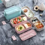 Double-layer Lunch Box Plastic Microwaveable Student Lunch Box Cutlery set - Image 6