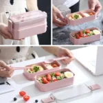 Double-layer Lunch Box Plastic Microwaveable Student Lunch Box Cutlery set - Image 7