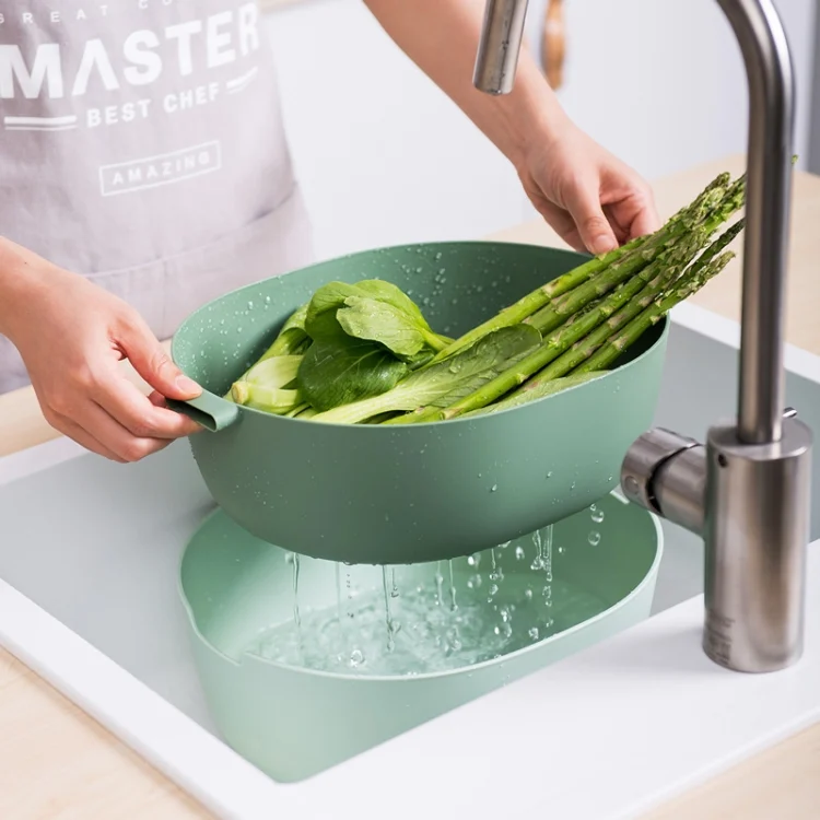 TBD0426388001_11.webp Kitchen Rice Pan Double-dish Vegetable Drain Basket Plastic Fruit Basket - Image 12