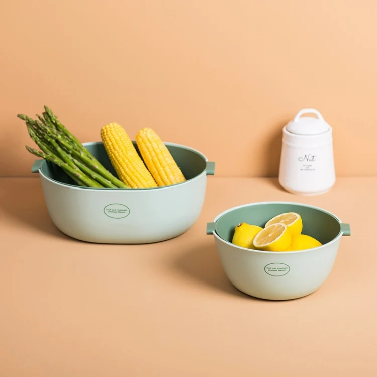 TBD0426388001_9.webp Kitchen Rice Pan Double-dish Vegetable Drain Basket Plastic Fruit Basket - Image 10