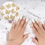 10 PCS Butterfly Nail Art Accessories Golden Three-dimensional Cat's Eye Butterfly Zircon DIY Nail Decoration Accessories - Image 5