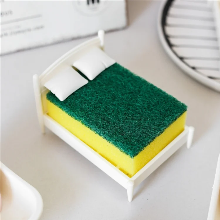 TBD04268794_1.webp Creative Kitchen Scouring Pad Sponge Wipe Bed Shape Storage Rack Set - Image 2
