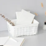 Wrought Iron Tabletop Snack Storage Box Sundries With Cloth Storage Basket