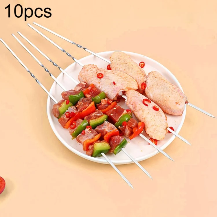 10pcs / Set Metal Square Flat Barbecue Stick BBQ Skewers