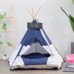 Cotton Canvas Pet Tent Cat and Dog Bed with Cushion