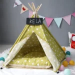 Cotton Canvas Pet Tent Cat and Dog Bed with Cushion