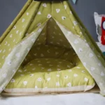 Cotton Canvas Pet Tent Cat and Dog Bed with Cushion - Image 3