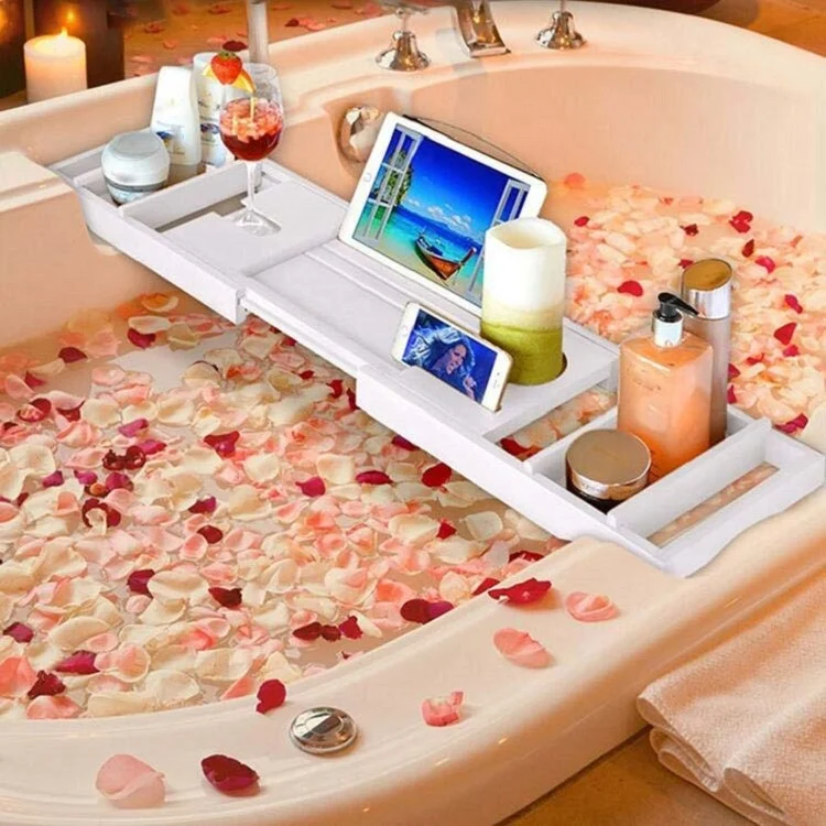 TBD04269898.webp Bamboo Bathtub Rack Retractable Bathtub Tray Multi-function Soaking Bracket - Image 1
