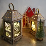 Wooden Christmas Decoration Wind Lantern LED Luminous Ornaments Portable Lantern Holiday Lights - Image 3