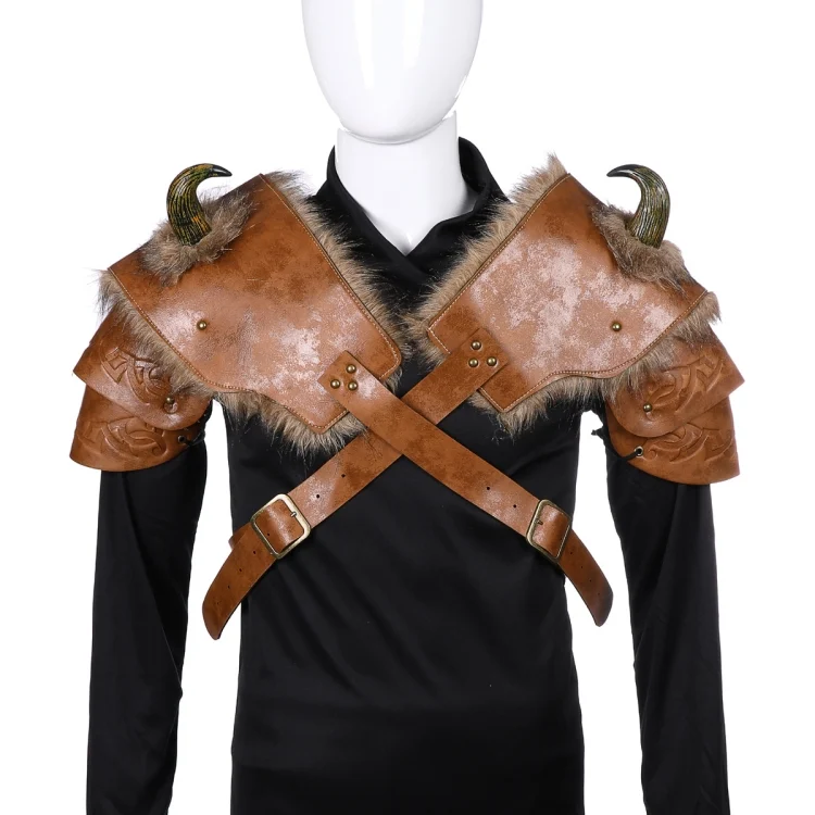TBD0462936101A_7.webp Halloween Carnival PU Leather Adult Men Medieval Viking Armor Shoulder Armor - Image 8