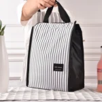 Black White Stripes Portable Thermal Lunch Bags for Women Kids Men Food Picnic Cooler Box Insulated Tote Bag Storage Container - Image 3