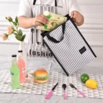 Black White Stripes Portable Thermal Lunch Bags for Women Kids Men Food Picnic Cooler Box Insulated Tote Bag Storage Container - Image 4