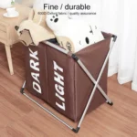 Two Grid Oxford Cloth Laundry Basket Dirty Clothes Waterproof Storage Bag Foldable Basket Bathroom Hamper - Image 6