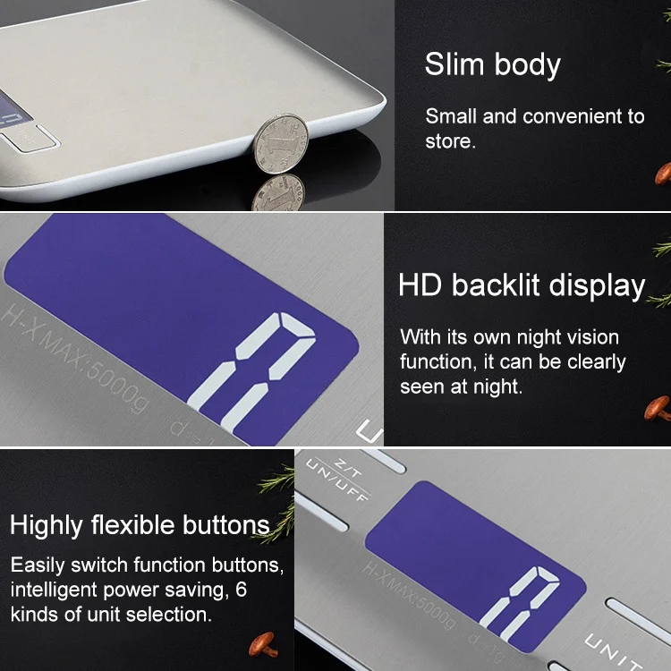TBD048913002B_3.webp BOH-2012 Digital Multi-function Stainless Steel Food Kitchen Scale with LCD Display, Specification: 10kg/1g - Image 4