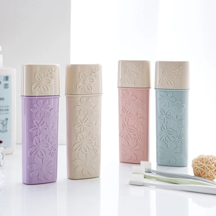 TBD049125901A_1.webp Portable Flower Carved Toothbrush Holder Outdoor Toothrush Cap Case Toothpaste Storage Box Wash Cup - Image 2
