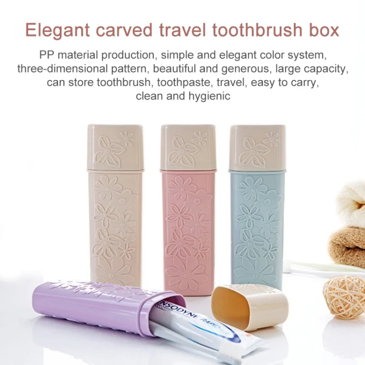 TBD049125901A_5.webp Portable Flower Carved Toothbrush Holder Outdoor Toothrush Cap Case Toothpaste Storage Box Wash Cup - Image 6