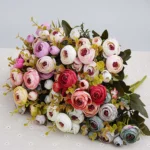 1 Bundle Retro Tea Roses Bride Bouquet Artificial Flowers - Image 2