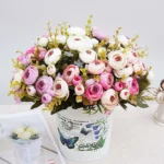 1 Bundle Retro Tea Roses Bride Bouquet Artificial Flowers - Image 3