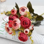 1 Bundle Retro Tea Roses Bride Bouquet Artificial Flowers - Image 5