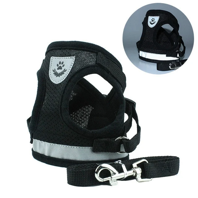 Adjustable Polyester Mesh Reflective Vest Lead Leash for Pet Dog