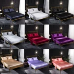 Home Ice Silk Simulation Silk Four-Piece Pillowcase Flat Sheet Fitted Sheet Set - Image 2