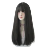 Female Black Long Straight Wig With Air Bangs - Image 6