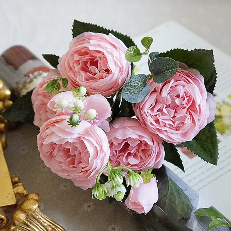 TBD050347701A_1.webp Beautiful Rose Peony Artificial Silk Flowers Small Bouquet Fores Home Party Spring Wedding Decoration Fake Flower - Image 2