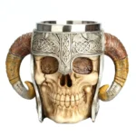 Stainless Steel Skull Mug Ram Horned Warrior Beer Coffee Mug Tea Cup Halloween Bar Drinkware Gift