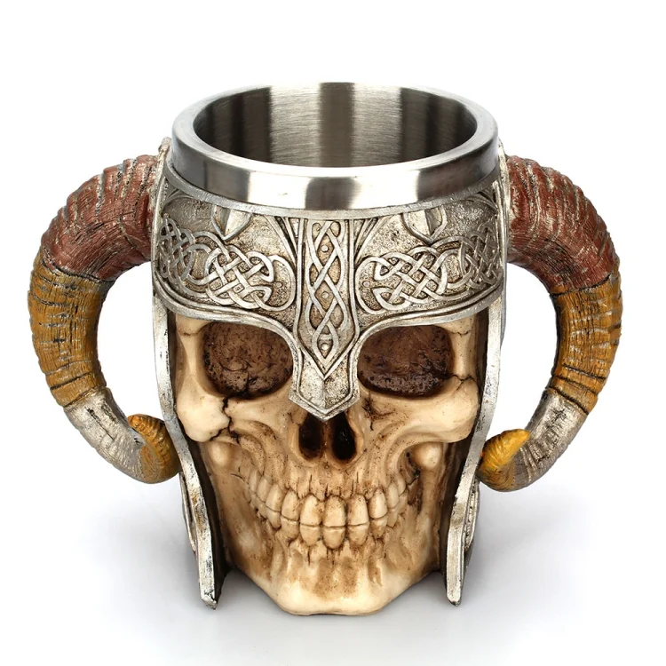 TBD050790601_1.webp Stainless Steel Skull Mug Ram Horned Warrior Beer Coffee Mug Tea Cup Halloween Bar Drinkware Gift - Image 2