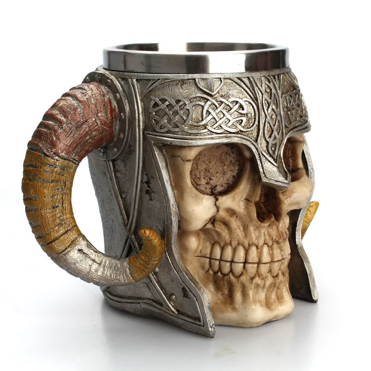 TBD050790601_2.webp Stainless Steel Skull Mug Ram Horned Warrior Beer Coffee Mug Tea Cup Halloween Bar Drinkware Gift - Image 3