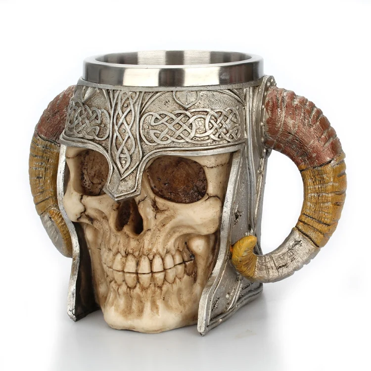 TBD050790601_3.webp Stainless Steel Skull Mug Ram Horned Warrior Beer Coffee Mug Tea Cup Halloween Bar Drinkware Gift - Image 4