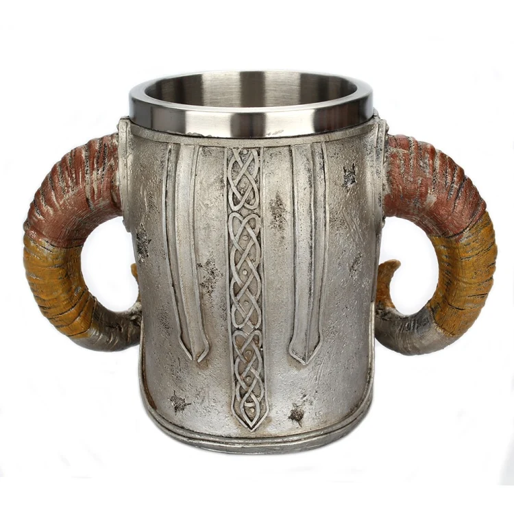 TBD050790601_5.webp Stainless Steel Skull Mug Ram Horned Warrior Beer Coffee Mug Tea Cup Halloween Bar Drinkware Gift - Image 6