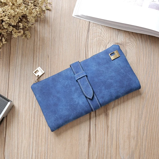 TBD051109501A.webp Solid Drawstring Nubuck Leather Zipper Long Women Wallet Phone Bag Purse Card Holder - Image 1